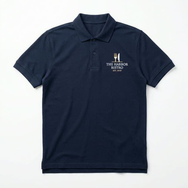 Restaurant staff wearing branded aprons and polos